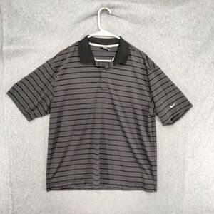 Nike Golf Polo Shirt Mens Size L Black Gray Striped Fit Dry Short Sleeve Casual